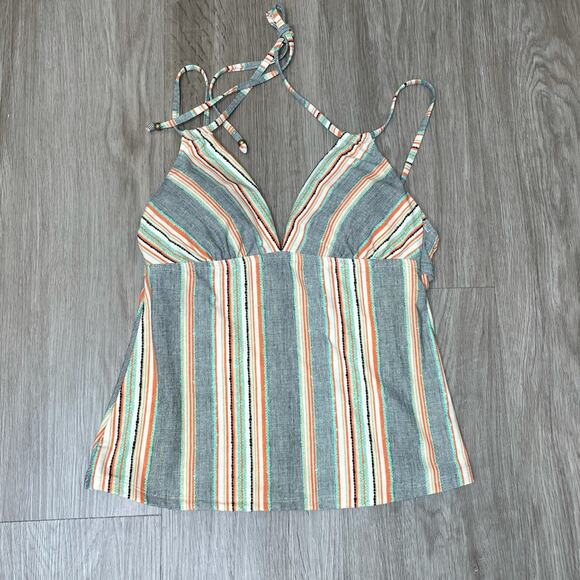 Lucky Brand Women's Gray/Black/Orange Striped Halter Tankini Swim Top sz XS - Picture 1 of 3